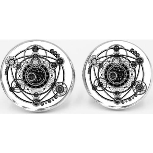 Sigil Magic Witchcraft Mens Shirts Statement Jewelry Wristband Glass Cufflinks Trinket Accessories Cabochon Piercing Badges