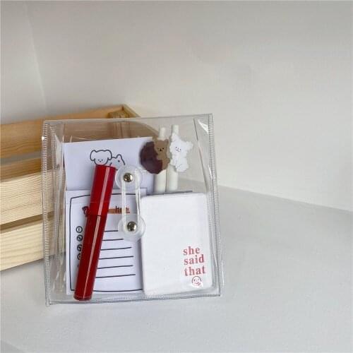 Smiling Face Cute Bear Document Bag Transparent PVC Winding Type Folder Large Capacity File Notebook Pencil Storage Stationery