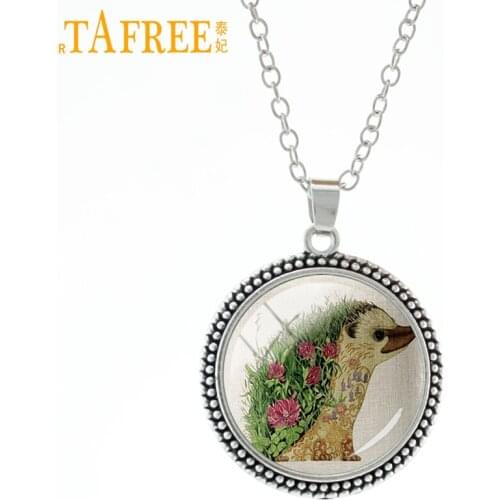 TAFREE cute fashion Variety Hedgehog pendant necklace glass cabochon dome animal art charms men women statement jewelry A761
