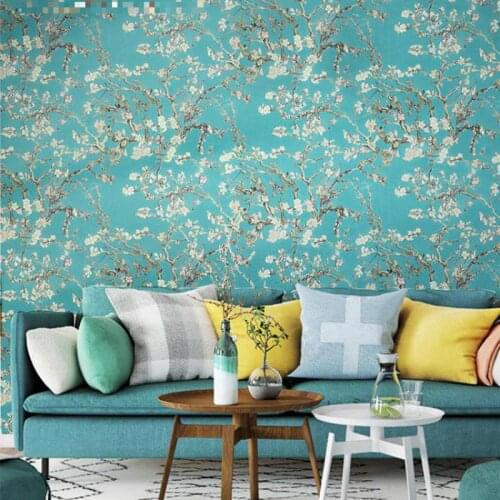Van Gogh Pastoral Apricot Flower Blue Oil Painting Bedroom Living Room Background Wall Paper Household