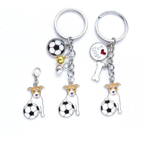 I Love Dog Playing Football Jack Russell Terrier Keyrings Pendant Women Metal Pet Bag Charms Car Key Chain Holder Jewelry Gifts