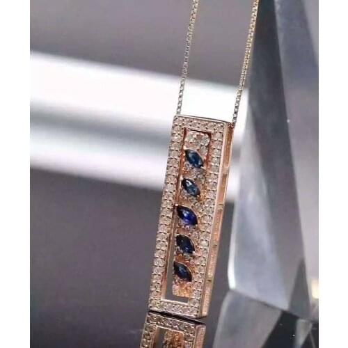 Natural blue sapphire stone pendant S925 silver Natural gemstone Pendant Necklace trendy Two wear array women girl jewelry