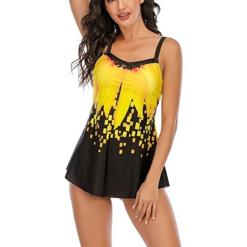 Sunflower Print Plus Size Clothing Strappy Swimwear Women Tankini Set 2piece Vintage Swimsuits Swimdress Sexy Bathing Suit 4