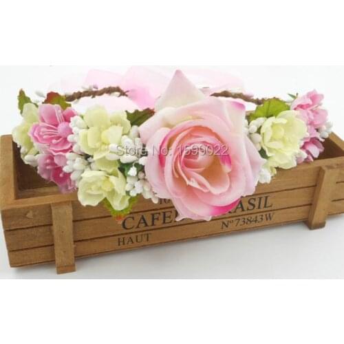Bridal Floral Halo Headband Dress Up Vintage Hair Accessories Woman Ivory Pink Bridesmaid Rose Flower Crown Prom Updo Hairpiece