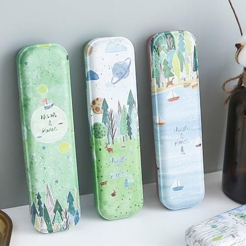 1pcs 3195 Stationery Creative Tinplate Stationery Box Girl Pupil Cartoon Pencil Box