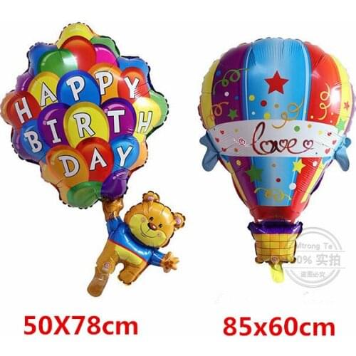 1pcs Bear Print Happy Birthday hot air balloon Foil Helium Balloons Birthday Party Baby Shower Decoration Supplies Kids Toys