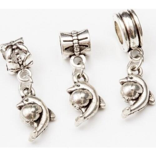10pcs fish European Bead Vintage Silver Charms fit for pandora style Bracelets Necklace DIY Metal Jewelry Making JA600084