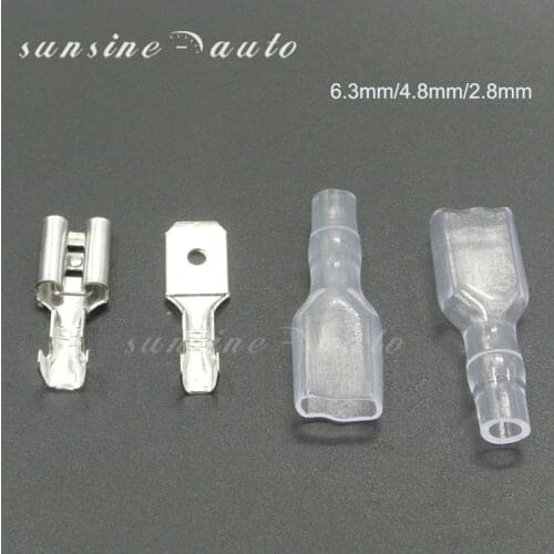 200PCS 6.3mm 4.8mm 2.8mm Crimp Terminal 50 Female Spade Connector + 50 Male Spade Connector+ 100 Case
