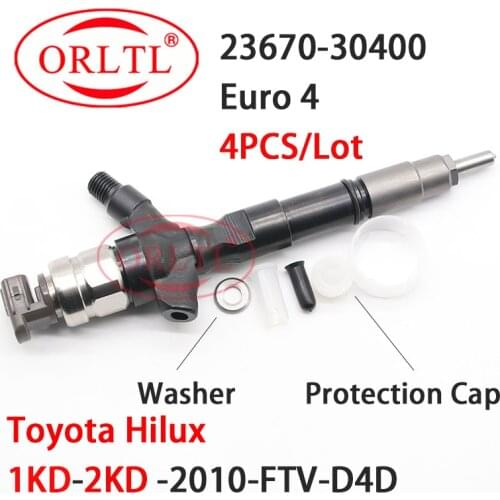 4PCS ORLTL Nozzle 23670-30400 Common Rail Injector 2367030400 Diesel Fuel Sprayer 23670-30400 For Toyota Hilux 1KD-2KD D4D