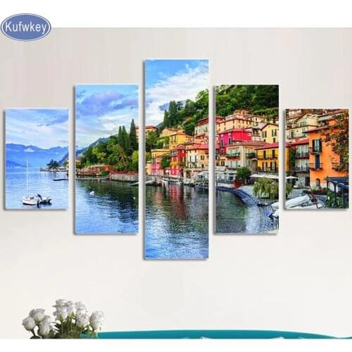 5 pcs diamond embroidery Snow village wall painting,5d diamond painting full diamond mosaic picture of rhinestones cross-stitch