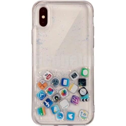 50pcs For iPhone Liquid quicksand Phone Shell For iPhone 11 Pro XS XR 7 8plus Cases Quicksand Cover Cute APP icon