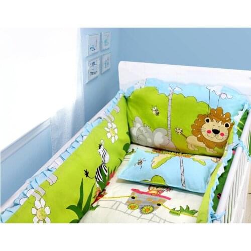 6pcs Kids Accessory,Crib Sheets protector de cuna Baby Set Protector Cartoon Newborn Bedding (4bumpers+sheet+pillow cover)
