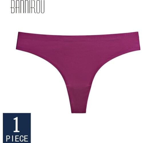 BANNIROU Sexy Underwear Woman Seamless Sports Panties Female T-back Solid Soft G-string Ice Silk Thong For Woman Underwear 1 Pcs
