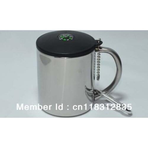 Free ship Quality fashion new stainless steel double wall isolating cup with compass cap,compassoutdoor&camp life