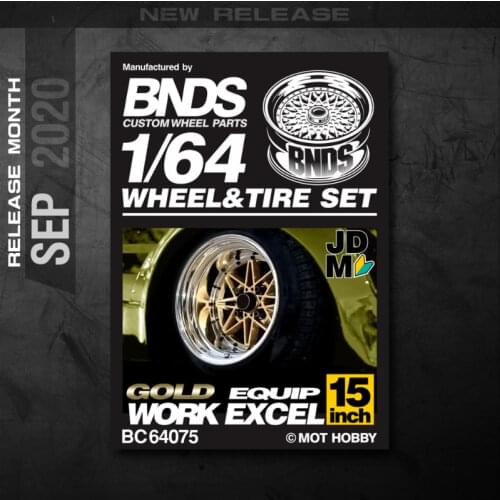 BNDS New 1/64 Alloy Wheels Rubber Tires WORK EQUIP EXCEL Assembly Rims Modified Parts JDM Style for Model Car Vehicle 4pcs Set