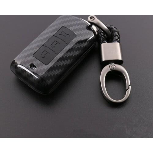 Carbon PVC car Key Cover Cases For Mitsubishi Outlander Lancer 10 Pajero Sport ASX RVR L200 3 Buttons Smart Key