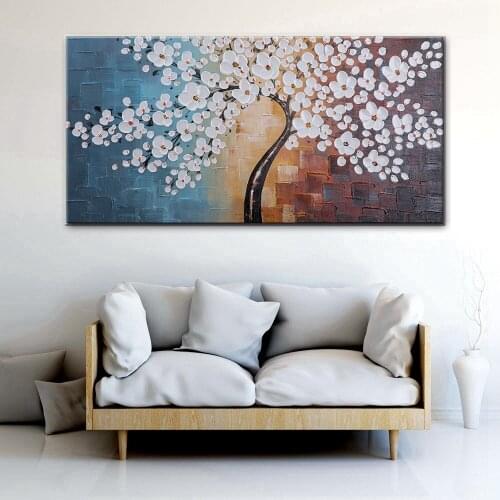 Blooming Life Extra Large White Flowers Artwork Hand Painted Floral Oil Painting on Canvas Wall Art for Living Room Home Decor