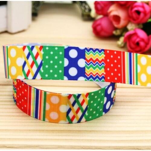 DHK 7/8'' 5yards dot chevron printed grosgrain ribbon headwear hair bow diy party decoration OEM Wholesale 22mm C1006