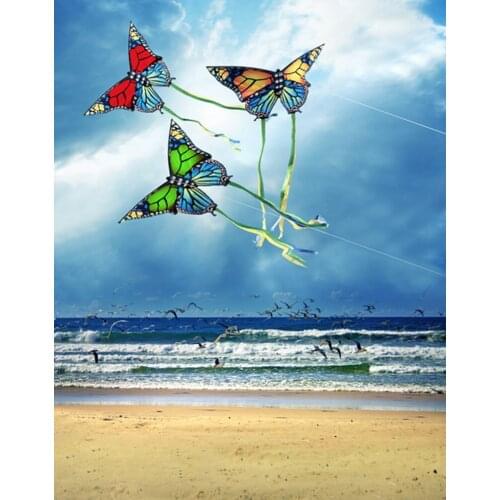 5x7ft Sea Beach Butterfly Kite Photography Backdrops Photo Props Studio Background