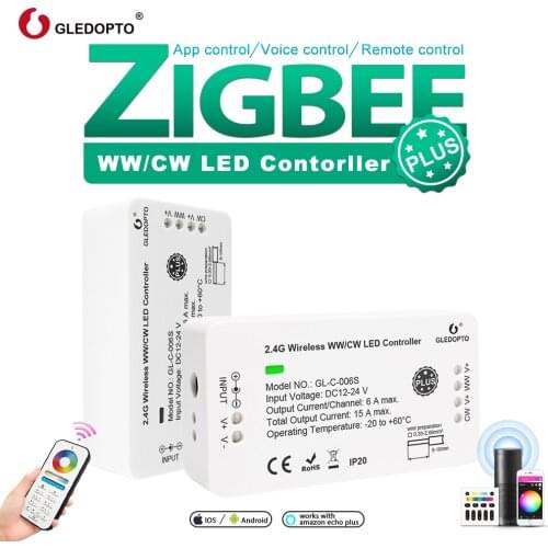 Gledopto Intelligent Zigbee LED WW/CW Strip Controller, Color Temperature and Brightness Tunable, Work with Zigbee hub, Remote