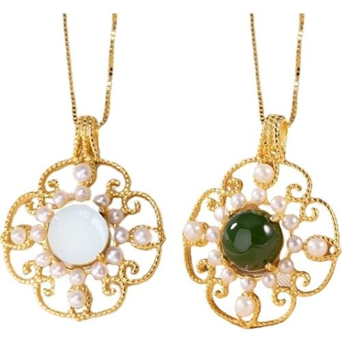 Natural Hetian Jade Retro Pendant Necklace Fashion Jewelry Chalcedony Amulet Gifts for Women