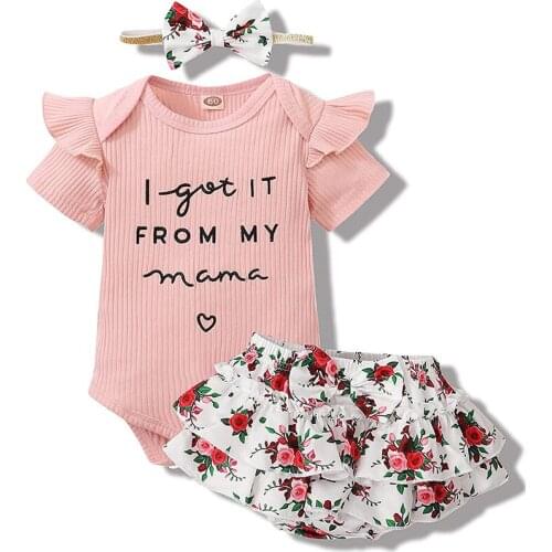 Newborn Infant Baby Girl Clothes Romper Shorts Set Floral Summer Outfits Cute Baby Girls Clothes Pink