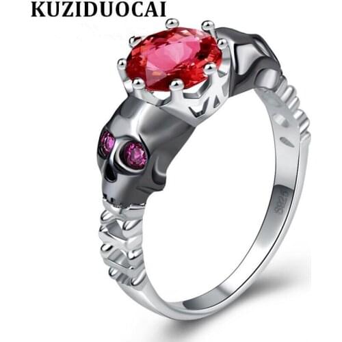 Kuziduocai New Fashion Jewelry Punk Stainless Steel Zircon Skull Crown Wedding Rings For Women Sieraden Anillo Anel Bague R-180