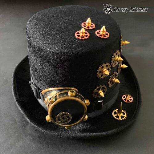 Steampunk Top Hat Metal Spike Gears Mens Costume Cosplay Hats Gothic Punk