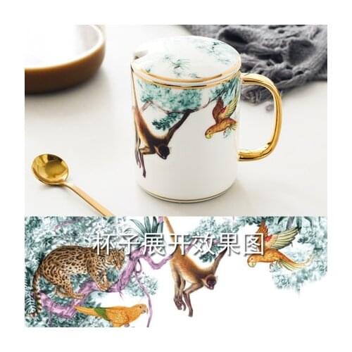 Afternoon Tea Milk Coffee Juice with Cover Spoon Home Drinkware Gold Put Mug Animal British Ceramic European Retro Luxury