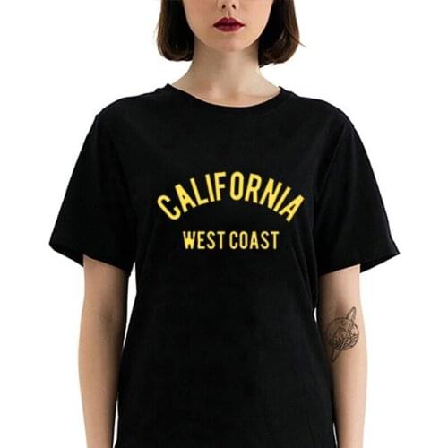 California west coast Gold printing Female Casual tshirt Funny letters Cotton Harajuku Women tops Summer Fashion Hipster tee