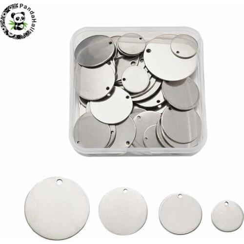 60pcs 304 Stainless Steel Blank Stamping Tag Pendants Charms Flat Round Stainless Steel Color, 15~30x1mm, Hole: 1~2mm, 60pcs/box