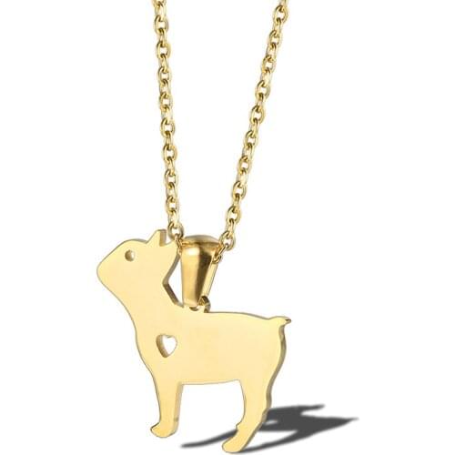 RIR Tiny France Bulldog Pendant Necklace Stainless Steel Rose Gold Animal France Bulldog Pet Dog Necklaces Pug Jewellery