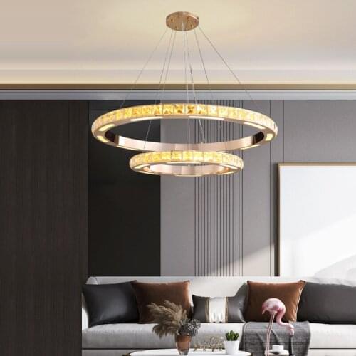 Modern Ring Led Crystal Pendant Lights Lustre Bedroom Living Dining Room Villa Indoor Lighting Decor Lamp Hanging Light Fixture