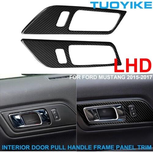 LHD Car Styling Real Carbon Fiber Inner Interior Door Pull Handle Panel Frame Trim Cover Sticker For Ford Mustang 2015-2017 2PCS