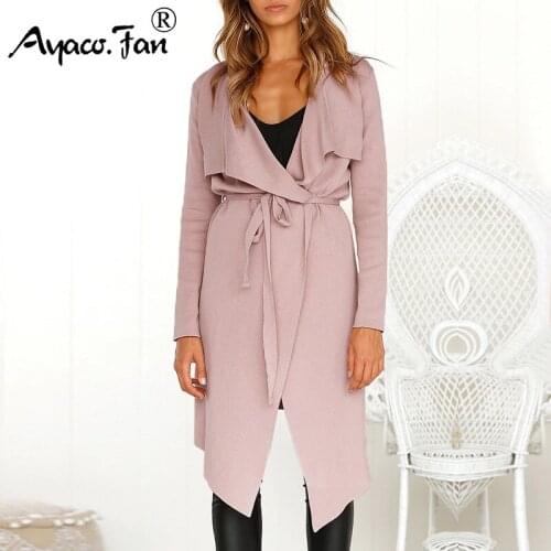 Womens Autumn Lapel Irregular Long Sleeves Trench Coat New Fashion Lady Open Front Cardigans Trench Coat Winter Female Outerwear