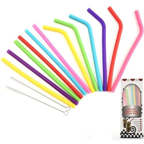 6 Pcs Folding Silicone Straws Eco-Friendly Reusable Drinking Straws Long Flexible Straws with 2 Cleaning Brushes