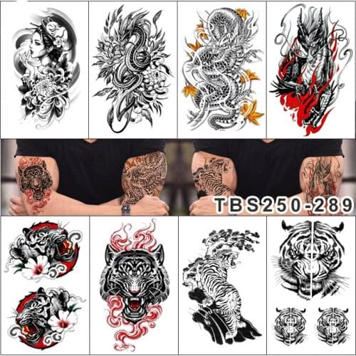 Waterproof Temporary Tattoo Sticker Lion Wolf Tiger Forest Tattoos Girl Mermaid Body Art Arm Fake Sleeve Tatoo Women Men
