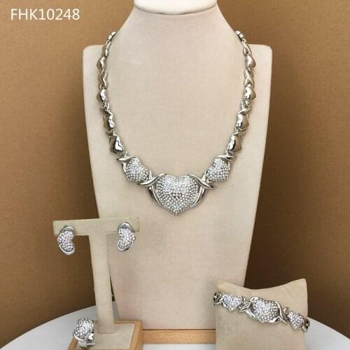 Yuminglai Latest Design I love you XOX Jewelry Sets Heart Shape Rhinestone Necklace Earrings Bracelet Ring FHK10248