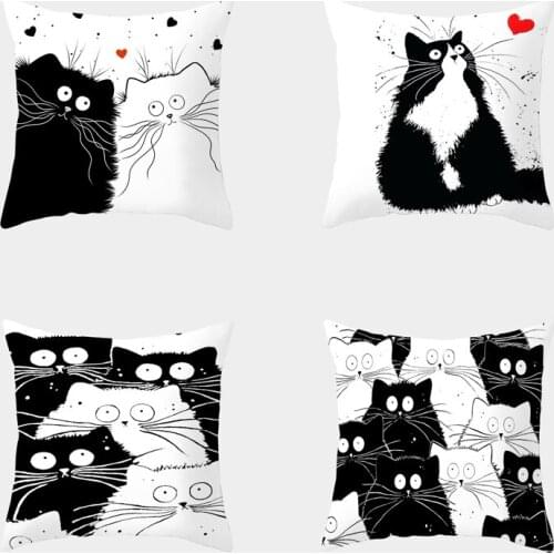 Funny Black Cat Pillow Case Creative Naughty Cat Throw Pillowcase Decorative Pillowcases 45*45CM Pillow Cover funda de almohada