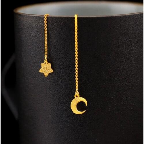 2021Asymmetric Star Moon 24K Gold Plated Brass Line Earrings for Women Long Tassel Dangle Earrings Korean Fashion Luxury Jewelry