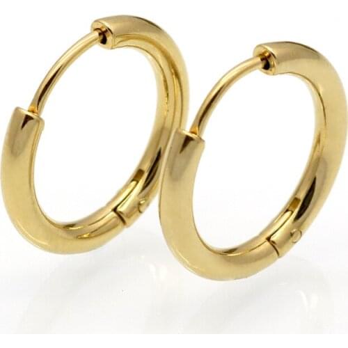 Women Girls Ladies High Polish Smooth Round Earring Medical Color Gold Titanium Steel Round Circle Hoop Earrings Jewelry