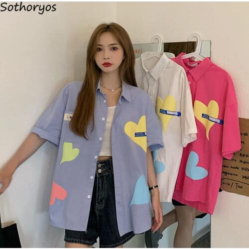 Women Short Sleeve Shirts Print Fashionable Oversize Streetwear Bf Style Leisure Hipsters Retro Sweet Hot Harajuku High Street