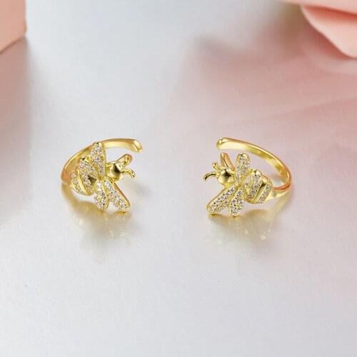 SLJELY 925 Sterling Silver 3 Colors Cute Bee Ear Cuff Micro Inlay Cubic Zirconia Stones Clip Earrings for Women Fine Jewelry