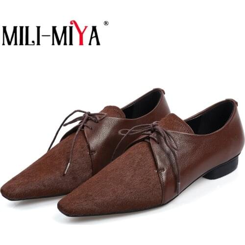 MILI-MIYA New Arrival Women Genuine Leather Flats Round Toe Lace Up Solid Color Concise Casual Street Shoes Handmade For Ladies
