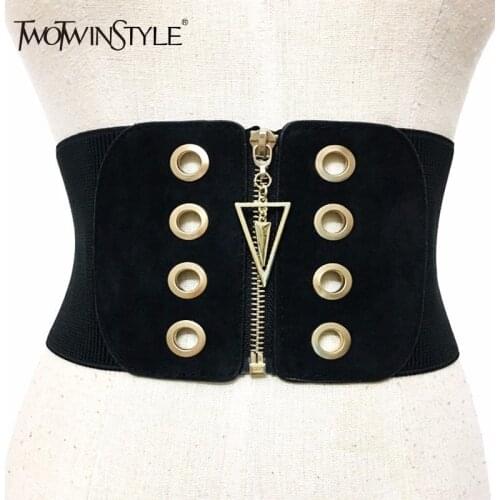 TWOTWINSTYLE Wide Belt For Women Elastic Zipper Patchwork High Waist Slim Belts Spring Fashion 2020 Female Cummerbund