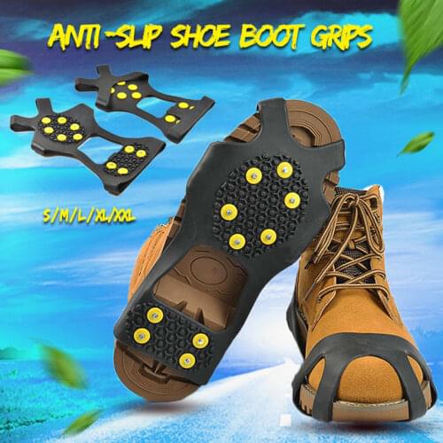 1 Pair 10 Studs Anti-Skid Ice Gripper Spike Winter Climbing Anti-Slip Snow Spikes Grips Cleats Over Shoes Covers Crampon S-XXL