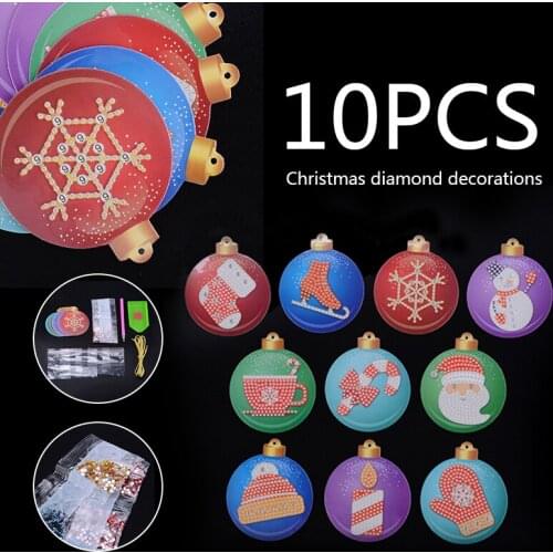 10pcs DIY Diamond Painting Christmas Tree Decors Kit Christmas Tree Pendants Hanging Decorations Home Supplies