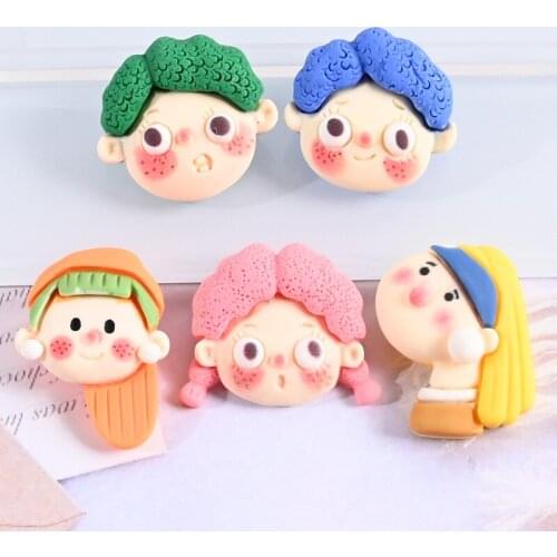 Cute Boy Girl Head Image Resin Cabochons 10pcs 12*20mm Kawaii Cameo Patch Sticker Embellishments Scrap booking Beads Charms DIY