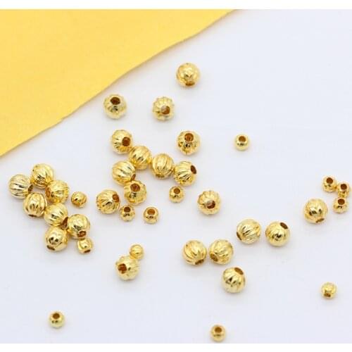 100p 3mm 5mm silver gold Nickel Metal Striped Round ball charms spacer beads loose seed DIY Necklace Bracelet jewelry findings