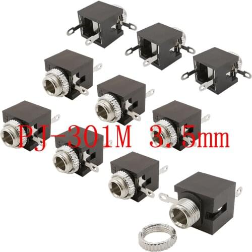 20Pcs PJ-301M 3.5mm Female Audio Connector 3 Pin DIP Headphone Jack Socket Mono Channel PJ301M with Nut